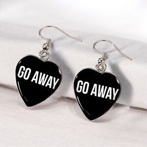 New black heart Go Away earrings